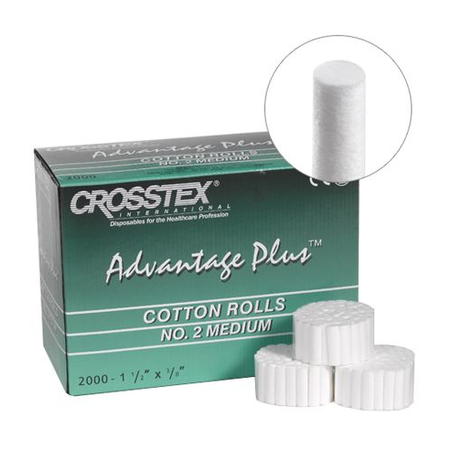 Crosstex Advantage Plus Cotton Rolls#2 MEDIUM 1"x 3/8" Non Sterile 2000/Bx